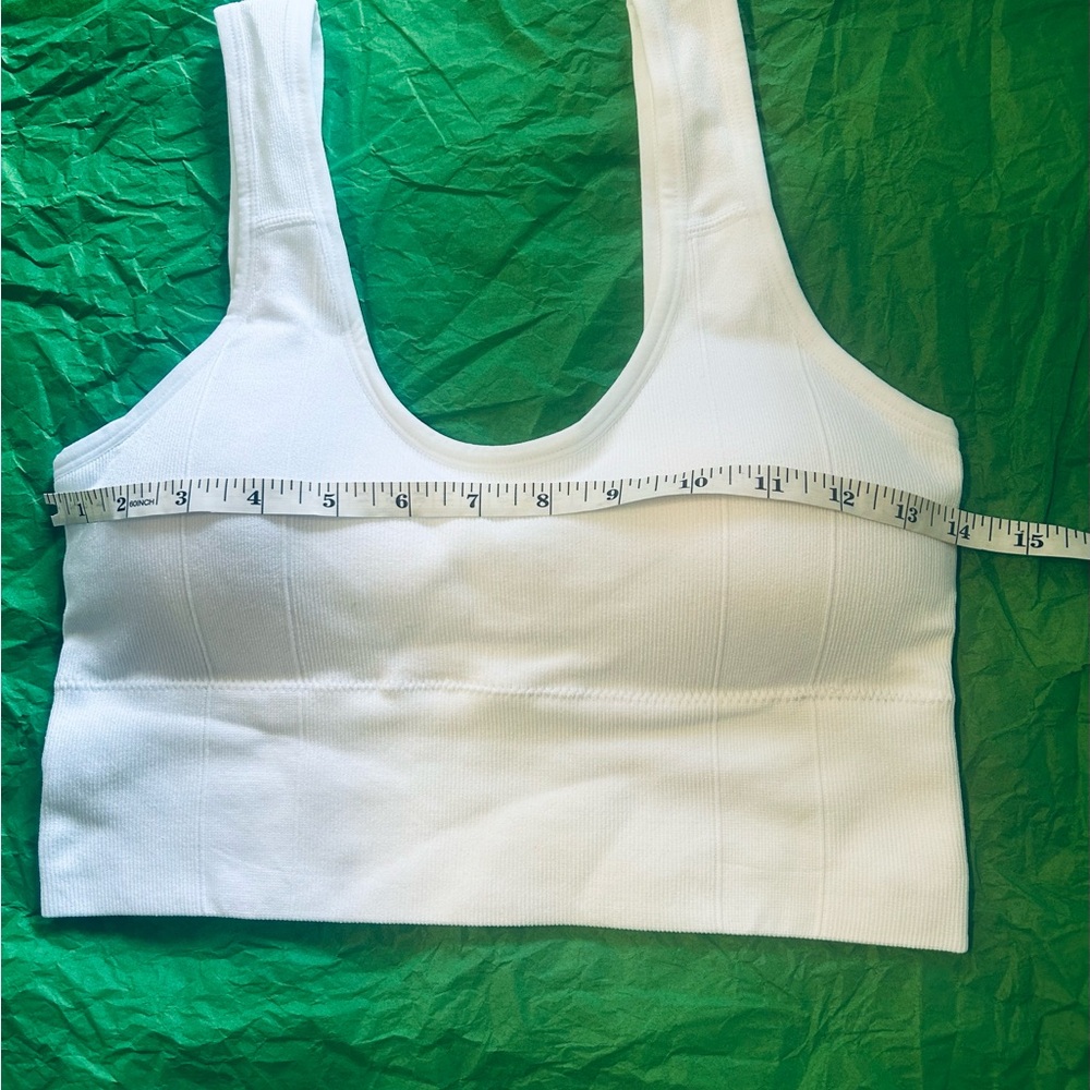 White Ribbed Crop Top Sport Bra - Picture 6 of 10